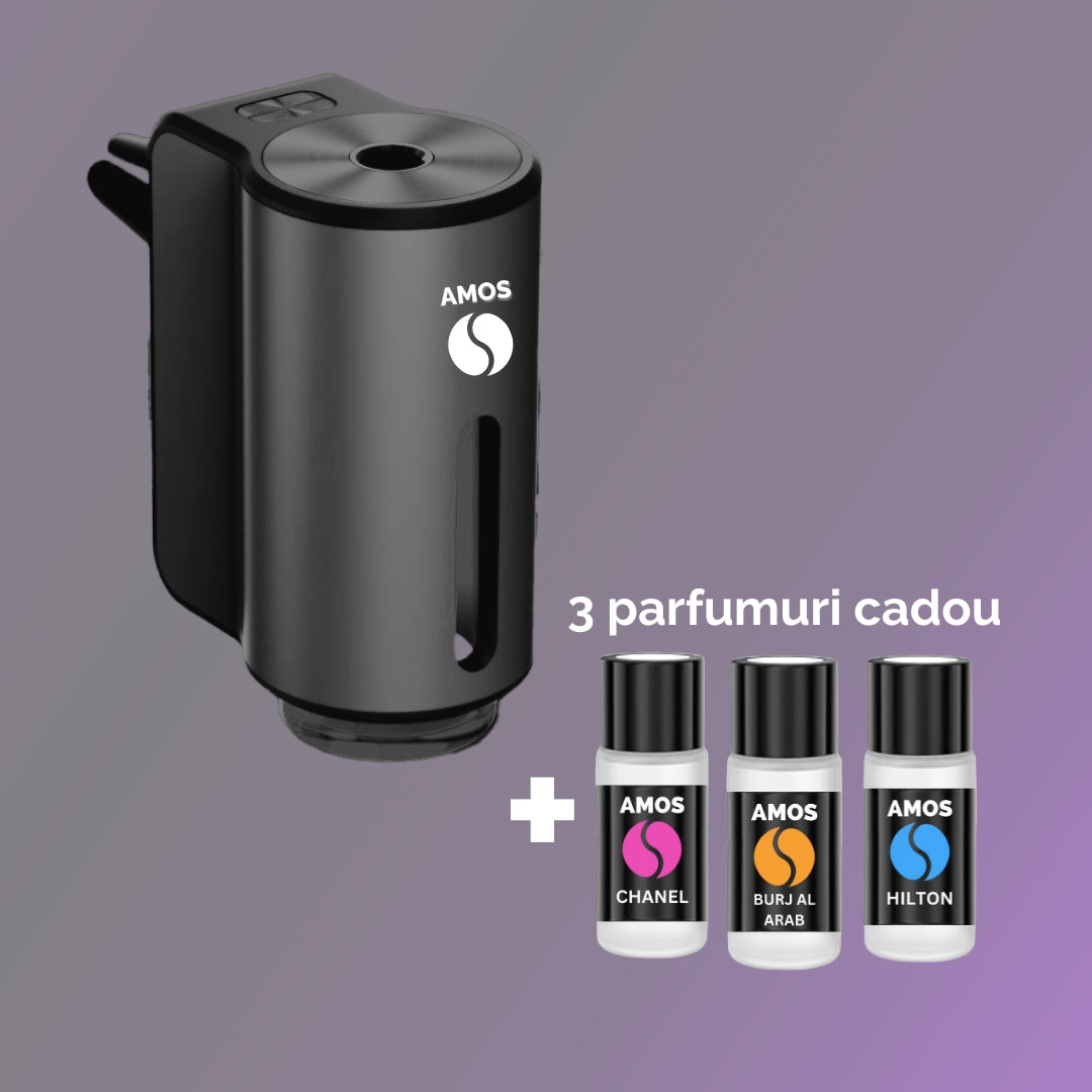 Difuzor AMOS mini negru + 3 parfumuri CADOU + Transport GRATUIT - Auto Alorria