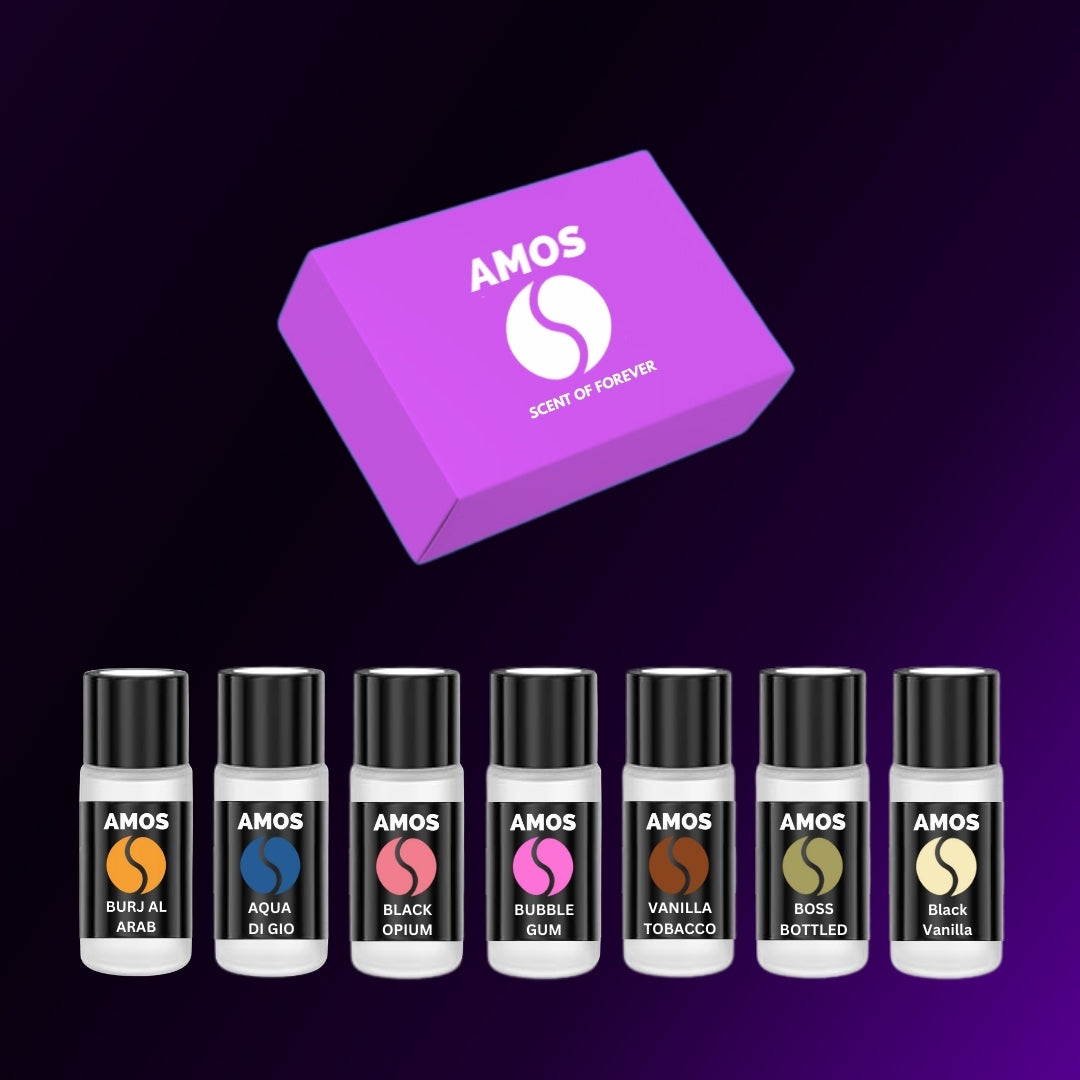 Pachet Amos mini Purple - difuzor gri parfum + set purple cu 7 parfumuri de rezervă - Auto Alorria